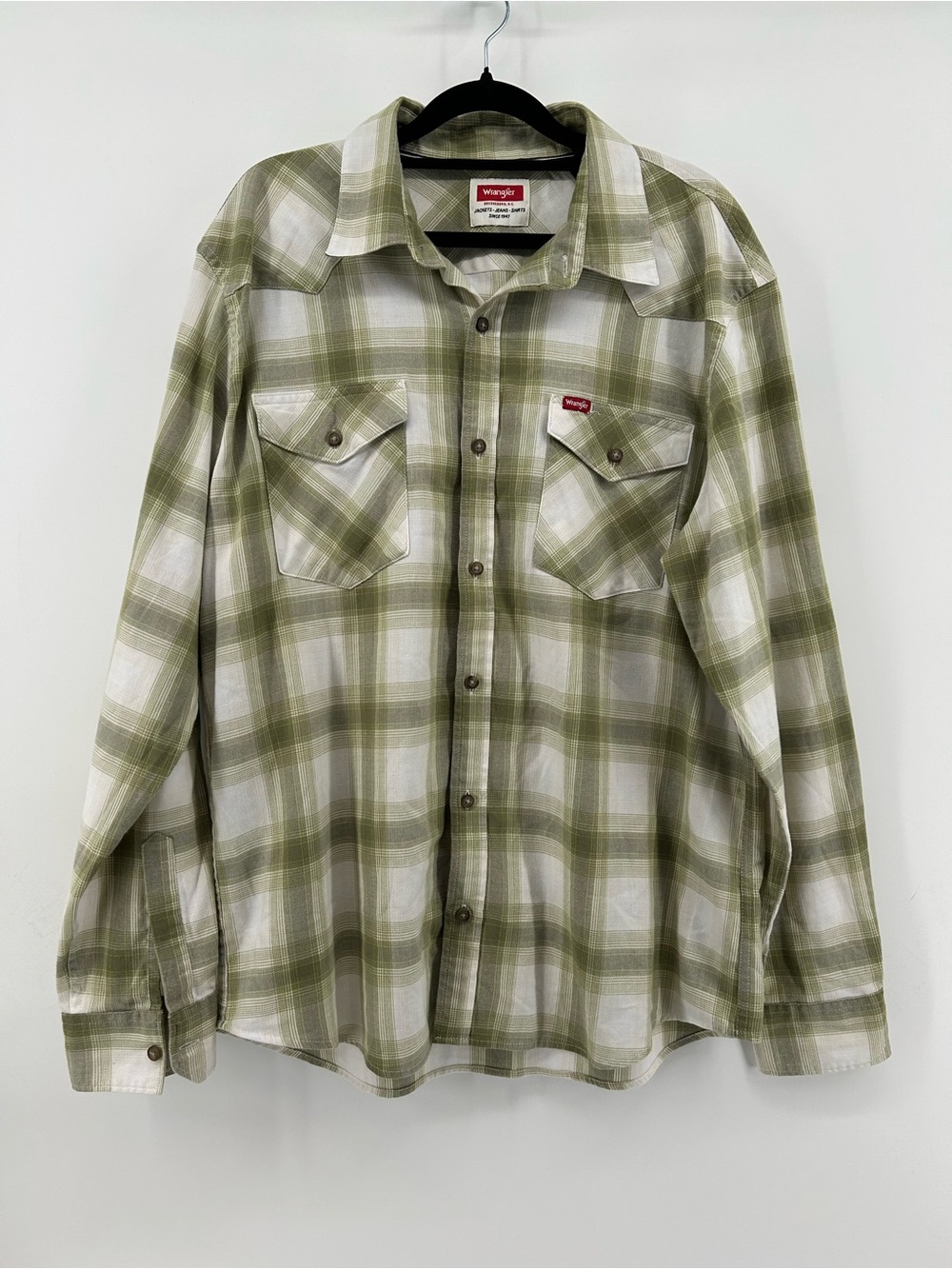 Wrangler Green Plaid Button-Down Shirt Classic